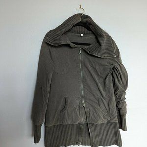 Free People Womens Olive Green Shawl Neck Pockets Double Zip Jacket Size Large